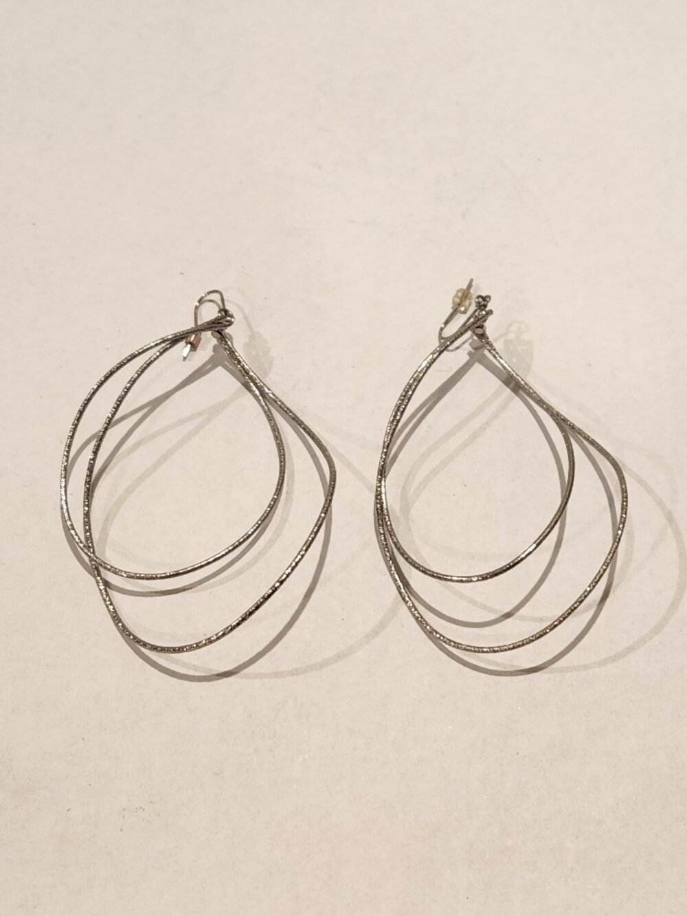 Ann Taylor - Silver Tone Oval Double Hoop Teardrop Dangle Earrings